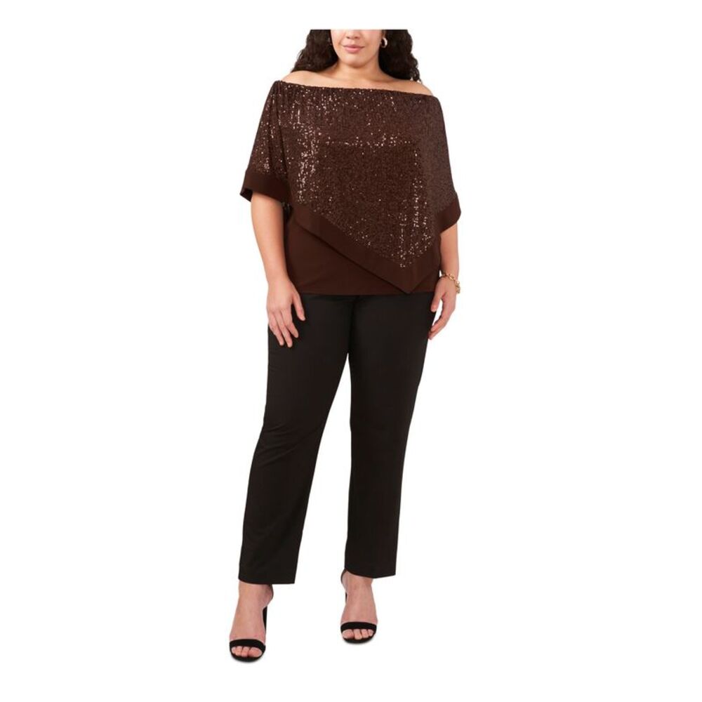 MSK Womens Brown Cape Elastic Topline Sleeveless Party Blouse Plus 2X